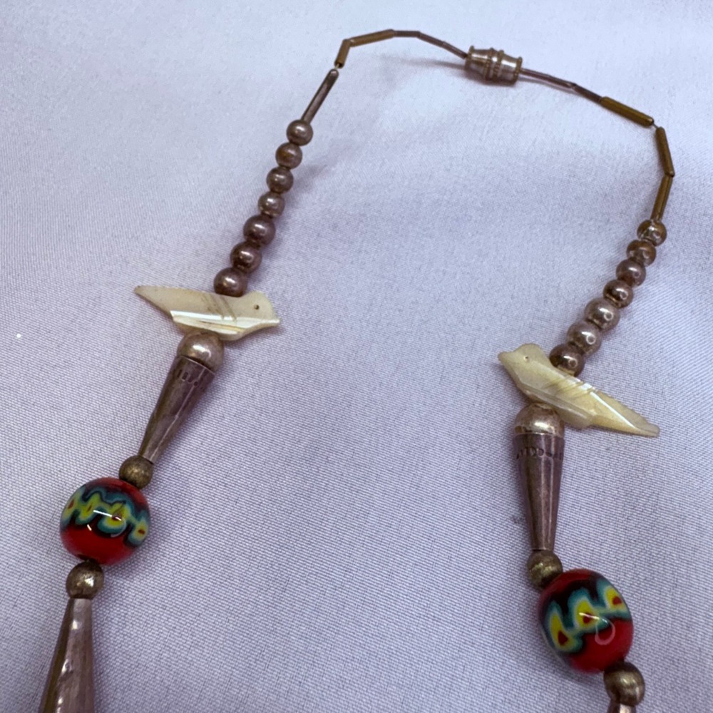 Turquoise Fetish Necklace Unisex 14in Green Good Bird Millefiori Bead - Picture 7 of 8